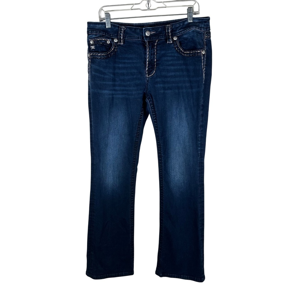 Miss Me Jeans Women 32 Blue Mid Rise Bootcut Denim Embellished Western Pants Y2K